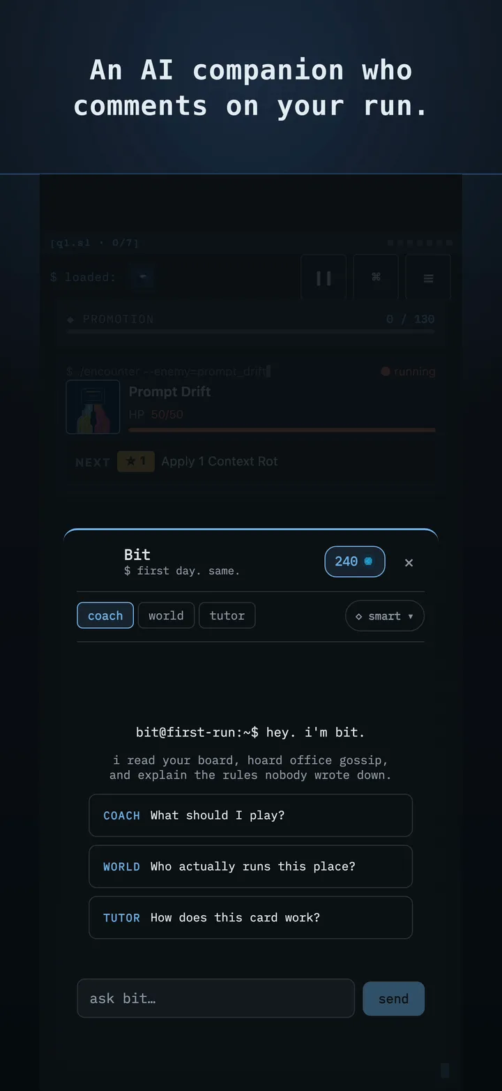 The companion drawer with Bit commenting on the current run