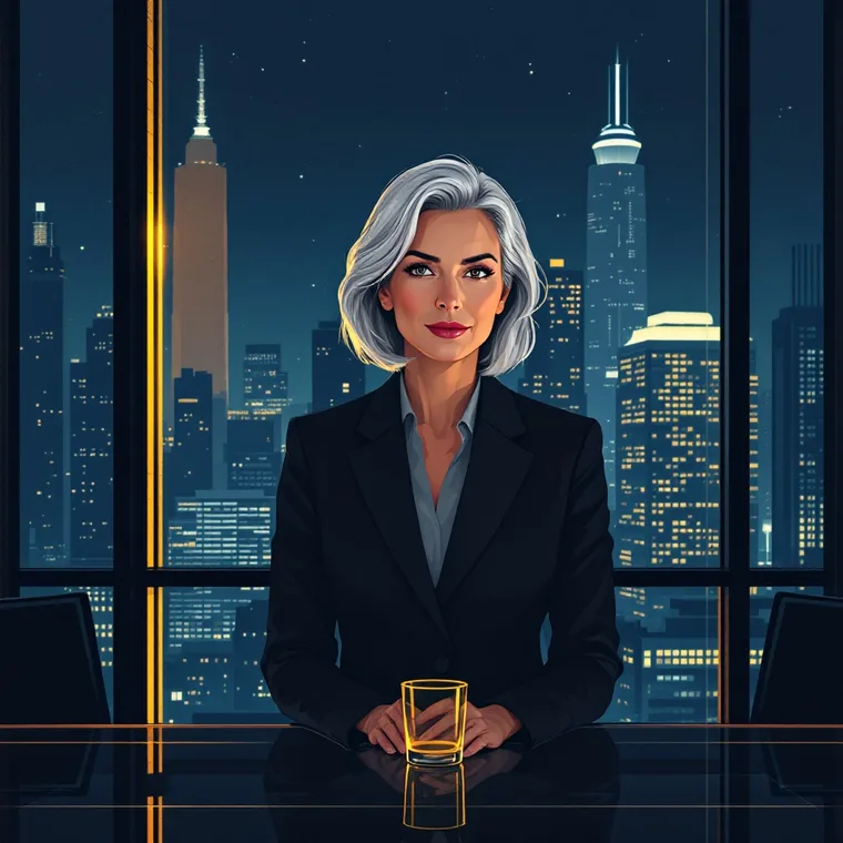 Margaret Holloway, the CEO, composed at the boardroom table before a night skyline