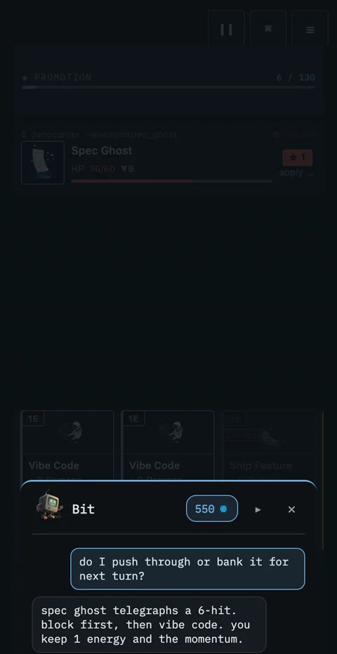 The real companion drawer in-game: Bit answering a tactics question over live combat